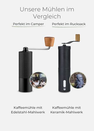 Lambda Coffee Grinder - Manual Stainless Steel with Stepless Ceramic Burr Grinder | Hand Espresso Grinder made of Wood with Conical Burr - Manual Coffee Grinder | Precise Grind Size Adjustment