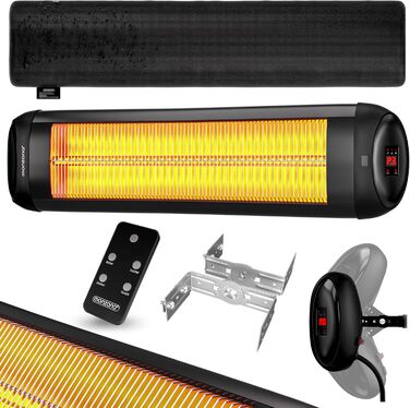 Інфрачервовий обігрівач MONZANA® MZH2501 з таймером, 2500W, 3 режими, 24 год, пульт ДУ, кут нахилу 90°, електричний, для тераси, чорний