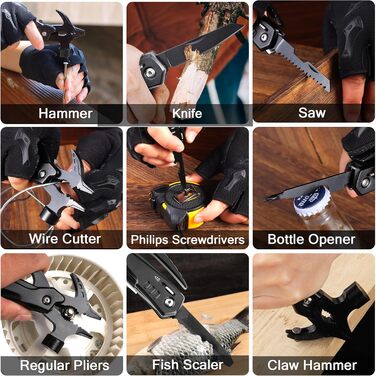 Набір інструментів RoverTac: подарунок для тата, 12-в-1 мультитул, молоток, ліхтарик, ніж, подарункова коробка 'BEST DAD EVER'