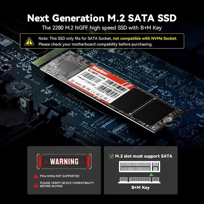 KingSpec 1TB M.2 SSD 2280: Внутрішній SSD-накопичувач SATA III 6Gb/s для ПК та ноутбука (швидкість читання/запису до 580/520 МБ/с)