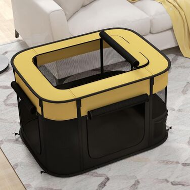 Клітка для собак PawHut, 94 x 74 x 60 см, розмір M, жовта, складана, з сумкою для зберігання