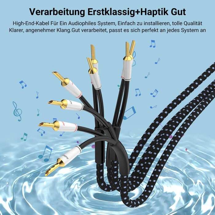 Акустичний кабель Tertullus Hi-Fi OFC попобіжний (посріблений) з банановими роз'ємами B-B, 2м, для домашнього кінотеатру та підсилювачів