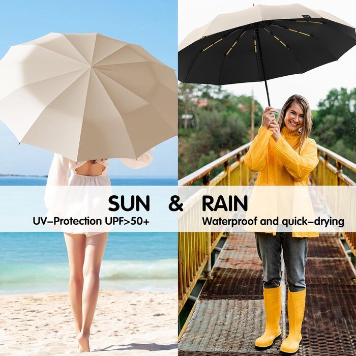 Стійкий до вітру автоматичний парасолька, захист від сонця, чорний Obsidianschwarz