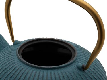 Bredemeijer Blue Flat Asia Teapot 1.1 Liter Cast Iron - Asia Cast Kettle with Stainless Steel Tea Filter Insert