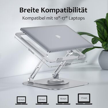 Підставка для ноутбука 360° з алюмінію, регульована висота, ергономічна, сумісна з MacBook/Dell/HP