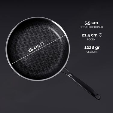 Сковорода NYORD з антипригарним покриттям, стійка до подряпин, з вафельною структурою, придатна для миття в посудомийній машині, гібридна сковорода, керамічне покриття, без PTFE та PFOA, для духовки, для індукційних, газових та керамічних плит, з кришкою 