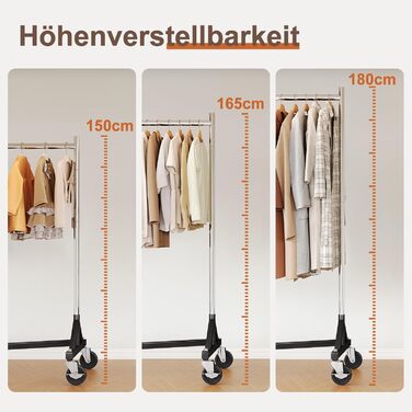Commercial Clothes Rack with Z-Frame, 182 kg Load Capacity, Heavy-Duty Clothes Rail on Wheels, Adjustable Coat Rack for Hanging