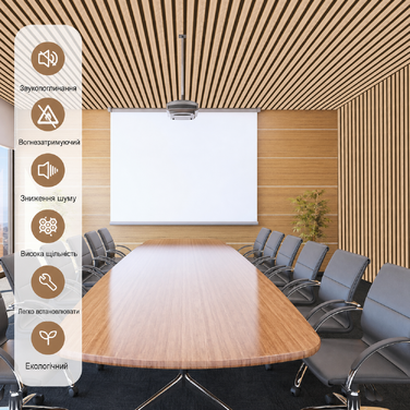 Акустичні стінові панелі з дерева AKK-PANE 240x60 см (1,44м²), 3D панелі для шумоізоляції стін у вітальню, кухню та офіс, колір: Класичний дуб