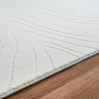 Килим Rio - сучасний та м'який килим для вітальні та спальні з антиковзним покриттям та 3D-ефектом, пухнаста поверхня, легкий у догляді та міцний, білий, білий-1 (80 x 150 см, кремовий-5)