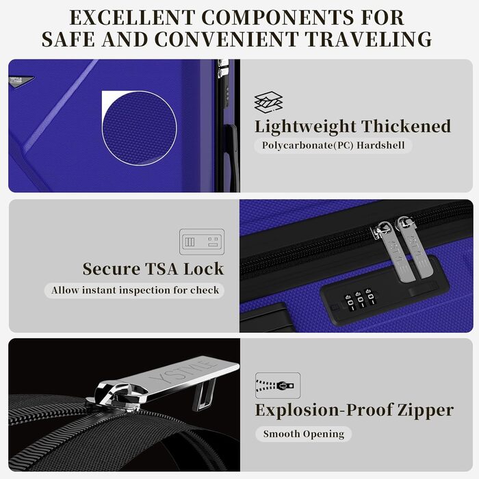 Набір валіз Ystyle Kofferset 5 шт: 12', 18', 20', 24', 28' + косметичка, ABS, 360° колеса, TSA-замок, для подорожей, круїзів, навчання за кордоном, м'ятно-зелений