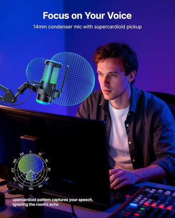 BOYA G30 USB Мікрофон для Ігор та Стрімінгу з RGB підсвіткою, шумозаглушенням, поп-фільтром. Конденсаторний мікрофон для ПК/PS4/PS5
