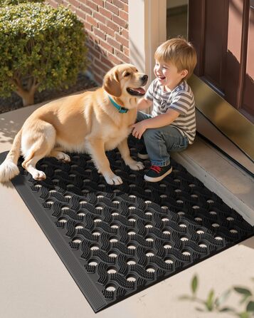 Килимок для порогу COLOR&GEOMETRY Null Geruch TPE, Heavy Duty, 43x75 см, чорний. Екологічний, не потребує обслуговування, антиковзаюча, для дому, тераси, гаража.