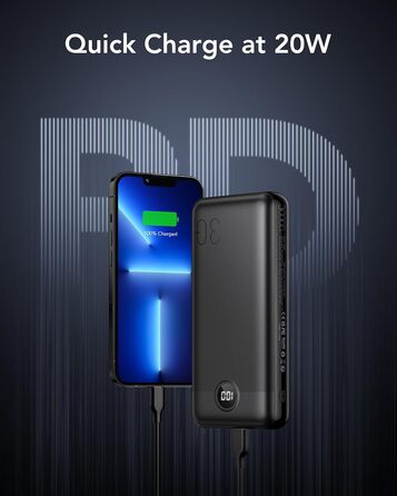Power Bank VEGER 30000mAh 20W PD: Швидка зарядка, LED дисплей, 4 виходи, 2 входи, USB-C, сумісний з iPhone, iPad, планшетами