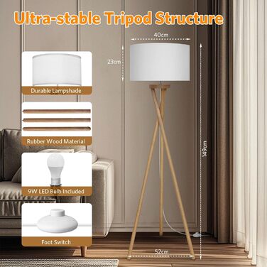 Стійка лампа BBHome для вітальні, спальні, офісу: дерев'яний каркас, LED E27 9W, сучасний дизайн