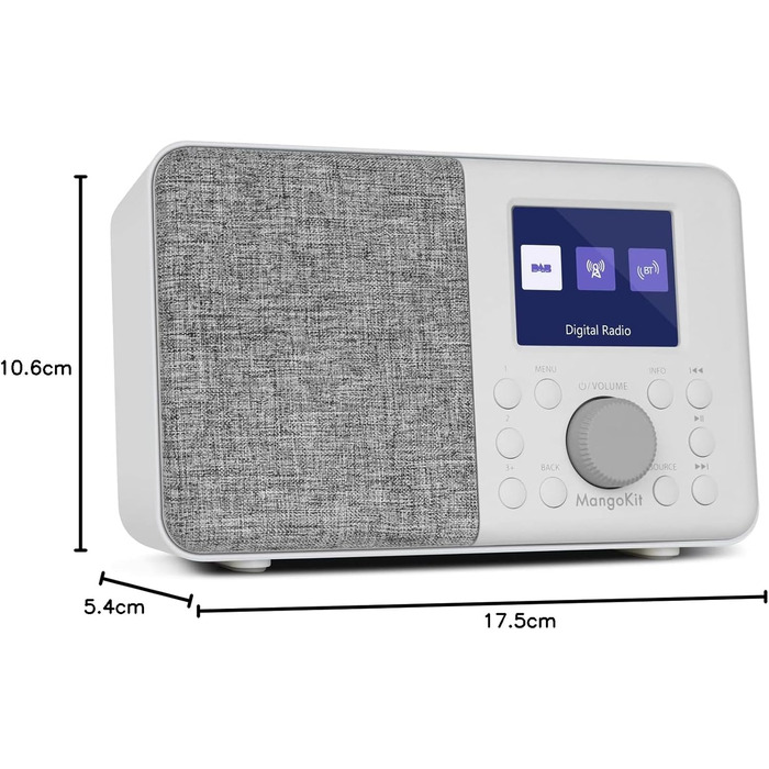 Портативне цифрове радіо MD3 DAB/DAB+/FM з Bluetooth, динаміком та навушниками, 40 станцій, будильник, годинник, таймер, кольоровий дисплей, батарея/мережа (сірий камінь)