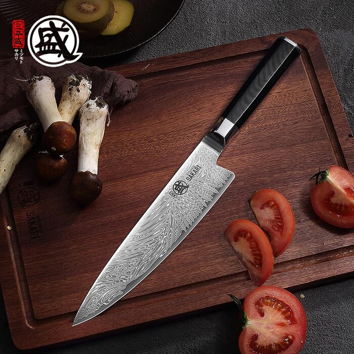 Японський кухонний ніж MITSUMOTO SAKARI Gyuto, порошкова сталь VG-Pro, 20 см, чорна ручка