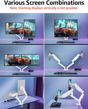 Кріплення для монітора ELIVED EV6012W: підставка для 2 моніторів (13-32 дюйми, 2-9 кг, VESA 75/100mm, регульована, білий)