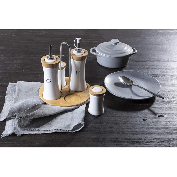 Набір спецій Easig з бамбуковою підставкою: олія, сіль, перець (4 шт.)