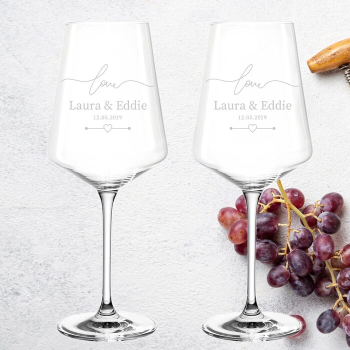Leonardo Puccini Weinglas 560 ml 2-piece Set with Engraving for Couples - Anniversary and Engagement Gifts - Personalized Wedding Gift - Wine Glass for Women and Men - Glass Wine Goblet