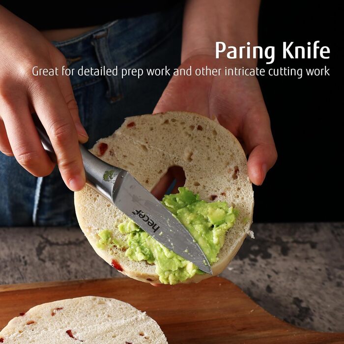 Набір кухонних ножів Hecef (3 шт) з нержавіючої сталі, сріблястого кольору, з порожнистим руків'ям, з захисними піхвами