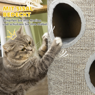 Кігтеточка PawHut з 3 рівнями, з ігровою зоною з сизалевого мотузка, кігтеточка для котів, 38 см x 38 см x 70 см, світло-сіра