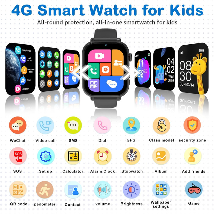 Смарт-годинник Kinder: GPS, Wi-Fi, SOS, дзвінки, ігри, для дітей 4-12 років, чорний