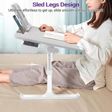 Столик для ноутбука NEARPOW на ліжко, XXL, регульований, з ящиком, сірий