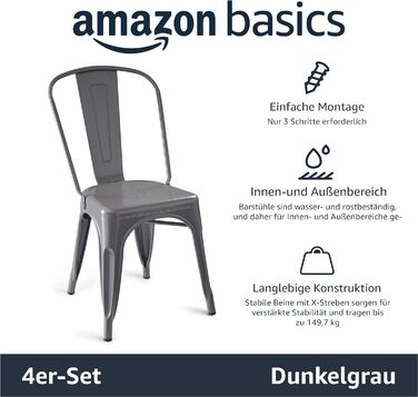 Amazon Basics Stackable Metal Dining Chairs (Set of 4)