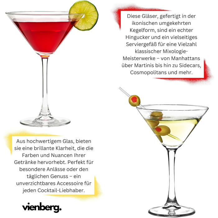 Набір склянок для коктейлів Martini 175 мл | Професійний ресторанний посуд Gastro якості | Для Martini, Cosmopolitan, Manhattan, Margarita, Sidecar (6 шт.)