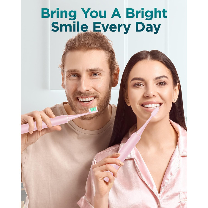 Електрична звукова зубна щітка для дорослих та дітей, 8 насадок, 5 режимів, водонепроникна IPX7, рожева