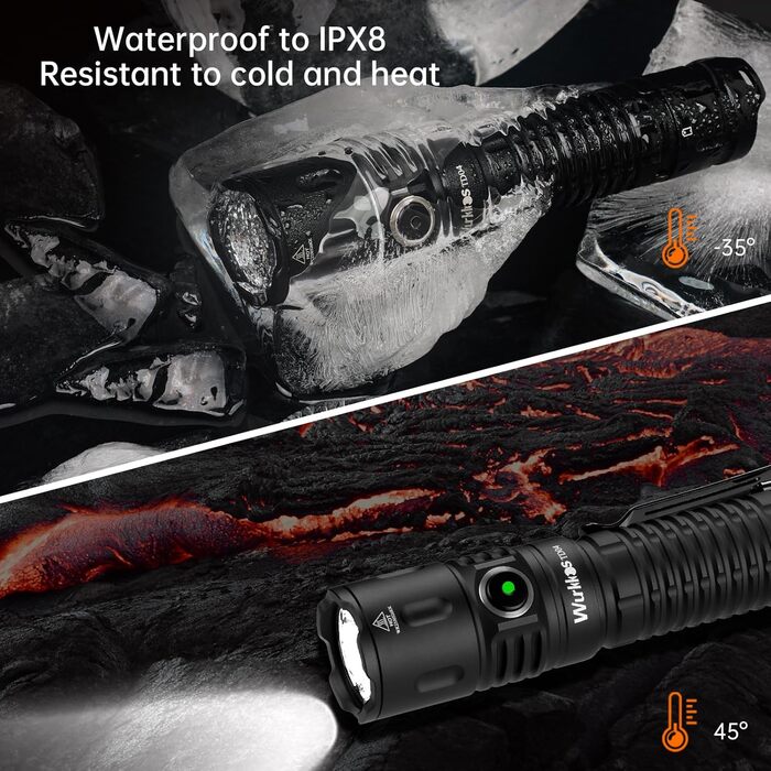 Wurkkos TD04 tactical flashlight 3000LM LED flashlight USB rechargeable, Torch light extremely bright LED flashlight with tactical switch, EDC flashlight 8 modes IP68 waterproof light camping