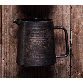 Versatile ceramic pitcher with cream-colored stoneware, ceramic coffee-tea decanter and coffee pot, retro metallic glaze, 460ml