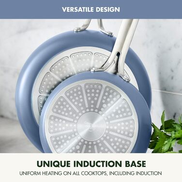 Набір сковорідок GreenPan Nova, 20.3 см та 25.4 см, індукційні, без PFAS, керамічне покриття, безпечні для здоров'я, для плити та духовки, блакитний океан