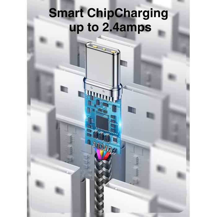 Кабель USB-C 2 шт. (1м+1м) з нейлону, 3.1A, для Samsung Galaxy (сірий)