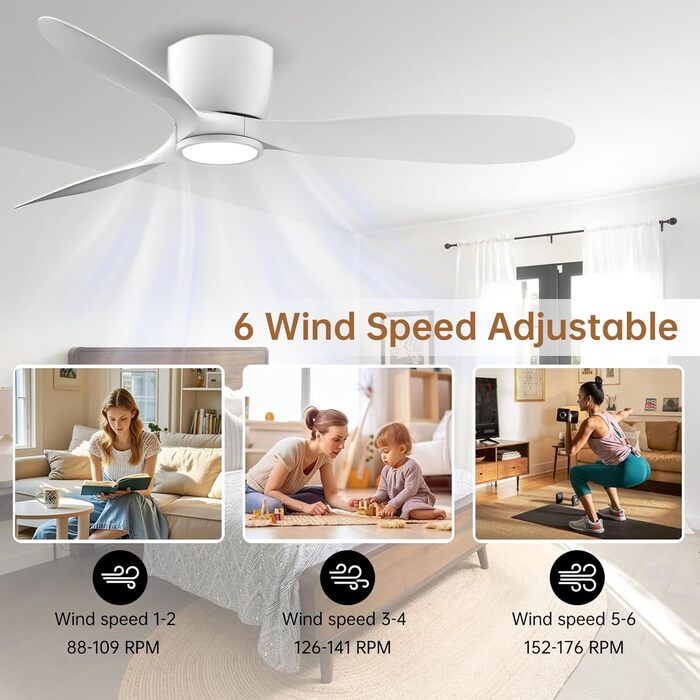 Ovlaim: Стеляний вентилятор з підсвіткою та пультом керування. Smart вентилятор з DC мотором, функція зимового режиму, сумісний з Alexa/Google Home, діаметр 142 см, білий.