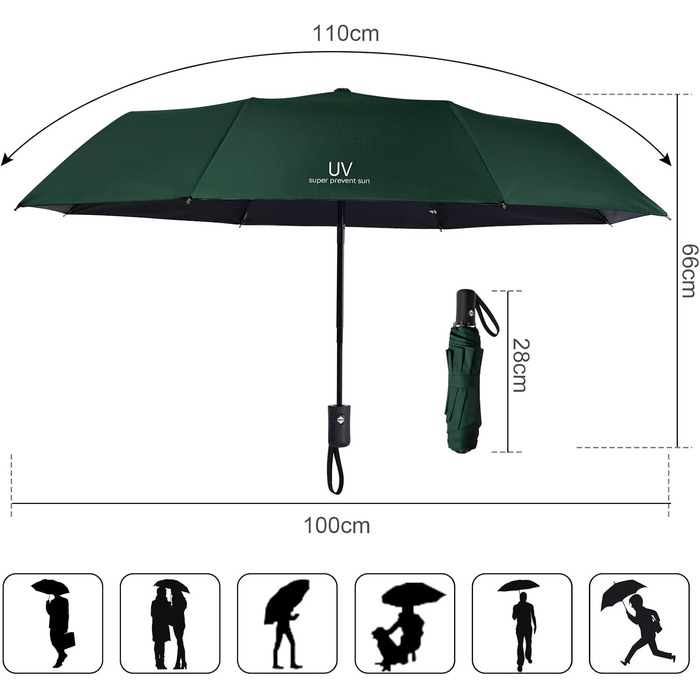 Візон парасолька чоловіча/жіноча, автоматична, стійка до вітру, Teflon покриття, легка, зелена