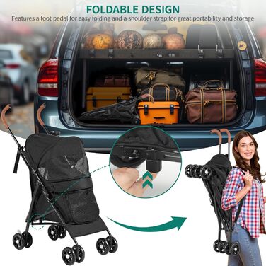 Візок для собак YITAHOME - чорний, до 11,3 кг, з сіткою, тримачем для напоїв, кошиком та переноскою