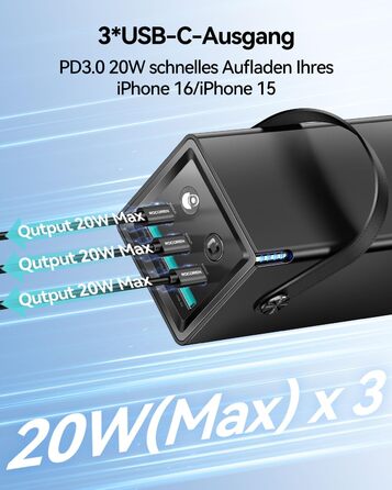 Power Bank Rocoren 50000mAh з 6 портами USB (USB-C та USB-A) для кемпінгу та подорожей. Швидка зарядка 67.5W. Сумісний з iPhone, iPad, планшетами. Чорний