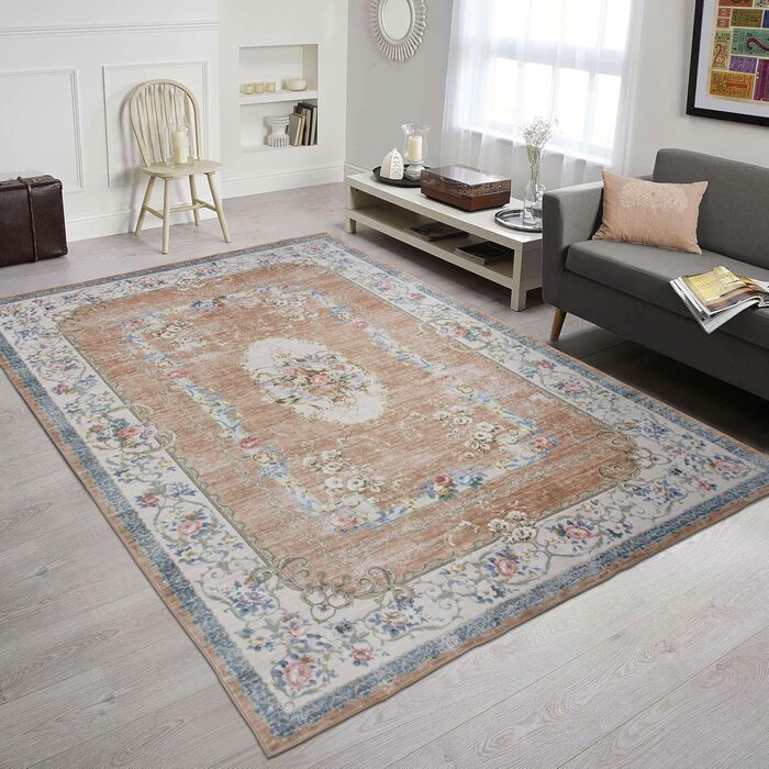 Килим TALETA для вітальні, спальні, офісу: вінтажний, квітковий, оранжевий, 190x280 см