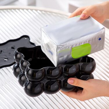 Baoblaze Fashion Cosmetic Tissue Holder, Non-Slip, Creative Tissue Box Cover, Rectangular Decorative Tissue Holder for Desks and Tables, Kitchen, Office, Nightstand, Black