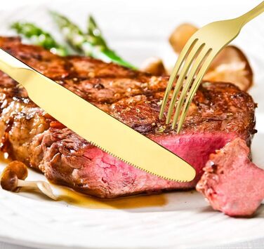 Набір столових приборів OGORI для 6 осіб, 30 предметів, з дзеркально відполірованим золотим покриттям, 18/10 нержавіюча сталь, набір столових приборів для дому/вечірки/ресторану (у подарунковій коробці). Набір столових приборів для 6 осіб (набір столових 