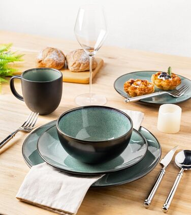 Набір посуду GBhome з каменю, 18 предметів, ручна робота, для 6 осіб, мікрохвильова та посудомийна машини, набір тарілок та мисок, Petrol