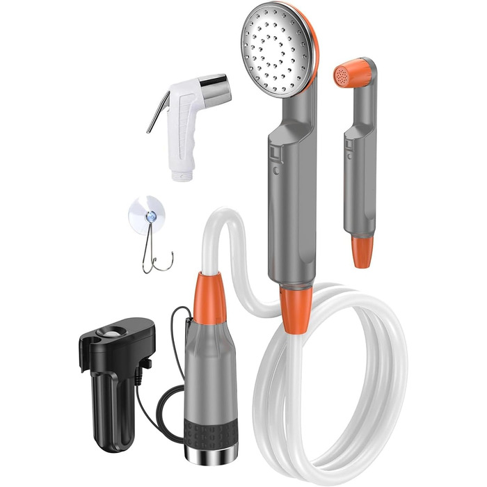 Набір для душу в кемпінг Zooma з насосом, портативний душ для відпочинку на природі, душ для саду та вулиці, акумуляторний душ для кемпінгу (Оранжевий 3)
