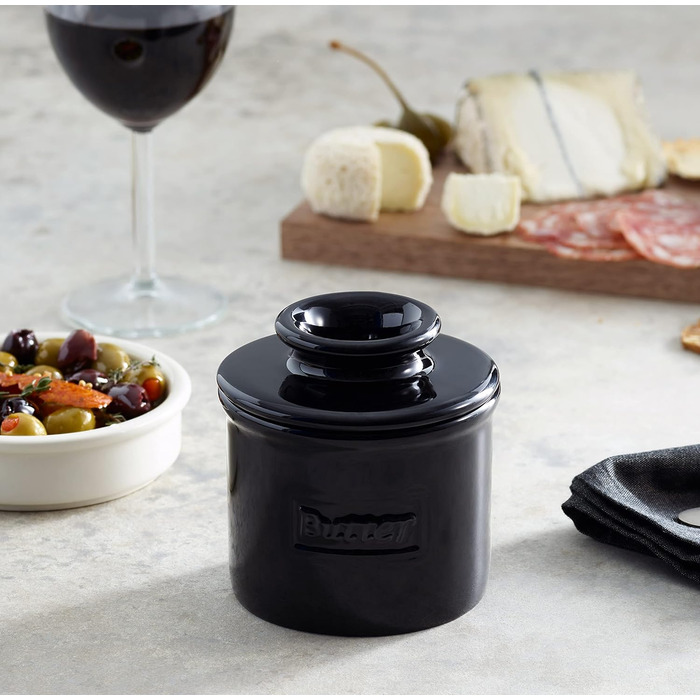 Butter Bell BB-CCBLK The Original Crock by L. Tremain, Cafe Retro Collection - Glossy, Bone China, Midnight Black