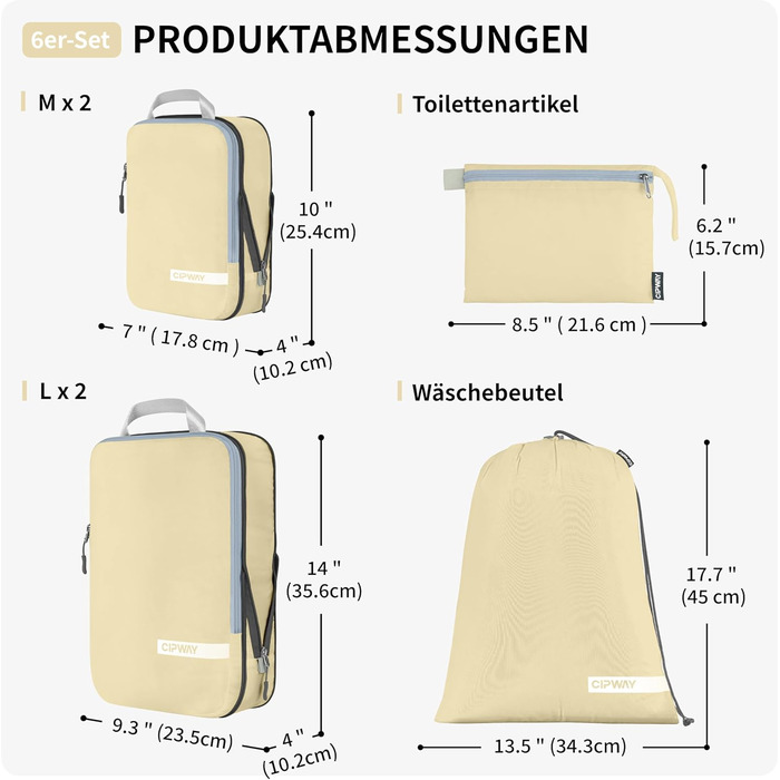 Набір кубиків-органайзерів для подорожей Cipway, 6 шт, білий, розширюваний, ультралегкий