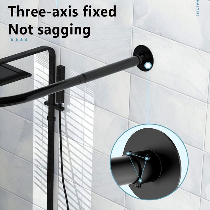 Штанга для душу, штанга для завіси для душу L-подібної форми, розширювана штанга з нержавіючої сталі 304 для ванної кімнати, без свердління (90-130см x 90-130см, Чорний)