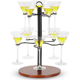 Стійка для келихів JUJOYBD на 10 келихів: 2-рівнева підставка для вина, Aperol та коктейльних келихів, з дерев'яним основанням для вечірок, свят та заходів на відкритому повітрі