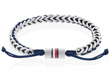 Браслет чоловічий Tommy Hilfiger з нержавіючої сталі та нейлону, синій з регульованим замком
