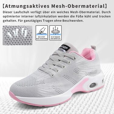 Жіночі кросівки для бігу та ходьби: дихаючі, з ортопедичною підтримкою, антиковзаюча підошва, для занять спортом та активного відпочинку (Сірий, Рожевий, 36 EU)