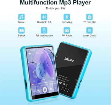 MP3 плеєр SWOFY з Bluetooth 5.3, 64GB HiFi музичний плеєр з динаміком, FM-радіо та диктофоном, 2.4
